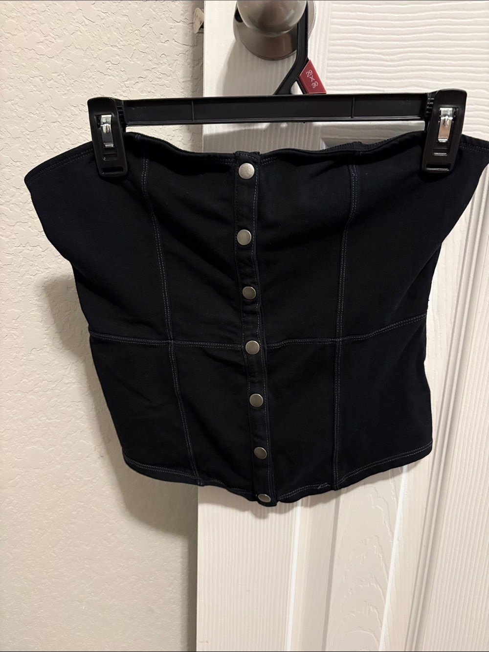 Express Black Strapless Button-Front Crop Top
